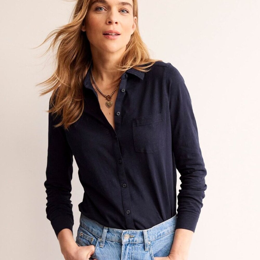 NWT! Boden Amelia Jersey Shirt, Navy Blue, size 0 (XS)